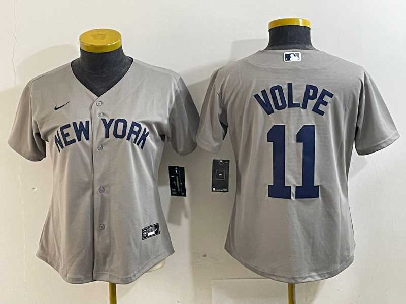 Women%27s New York Yankees #11 Anthony Volpe Name 2021 Grey Field of Dreams Cool Base Stitched Jersey->mlb womens jerseys->MLB Jersey